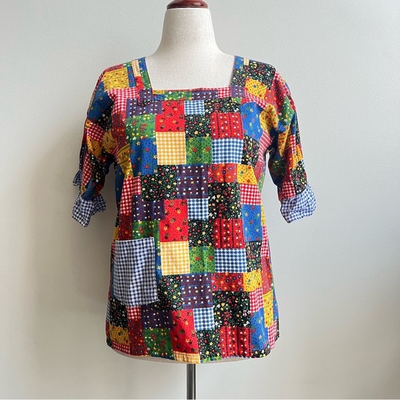 Vintage 1970s Design House Novelty Print Smock Top Blouse // Yellow Green Orange - Picture 2 of 5
